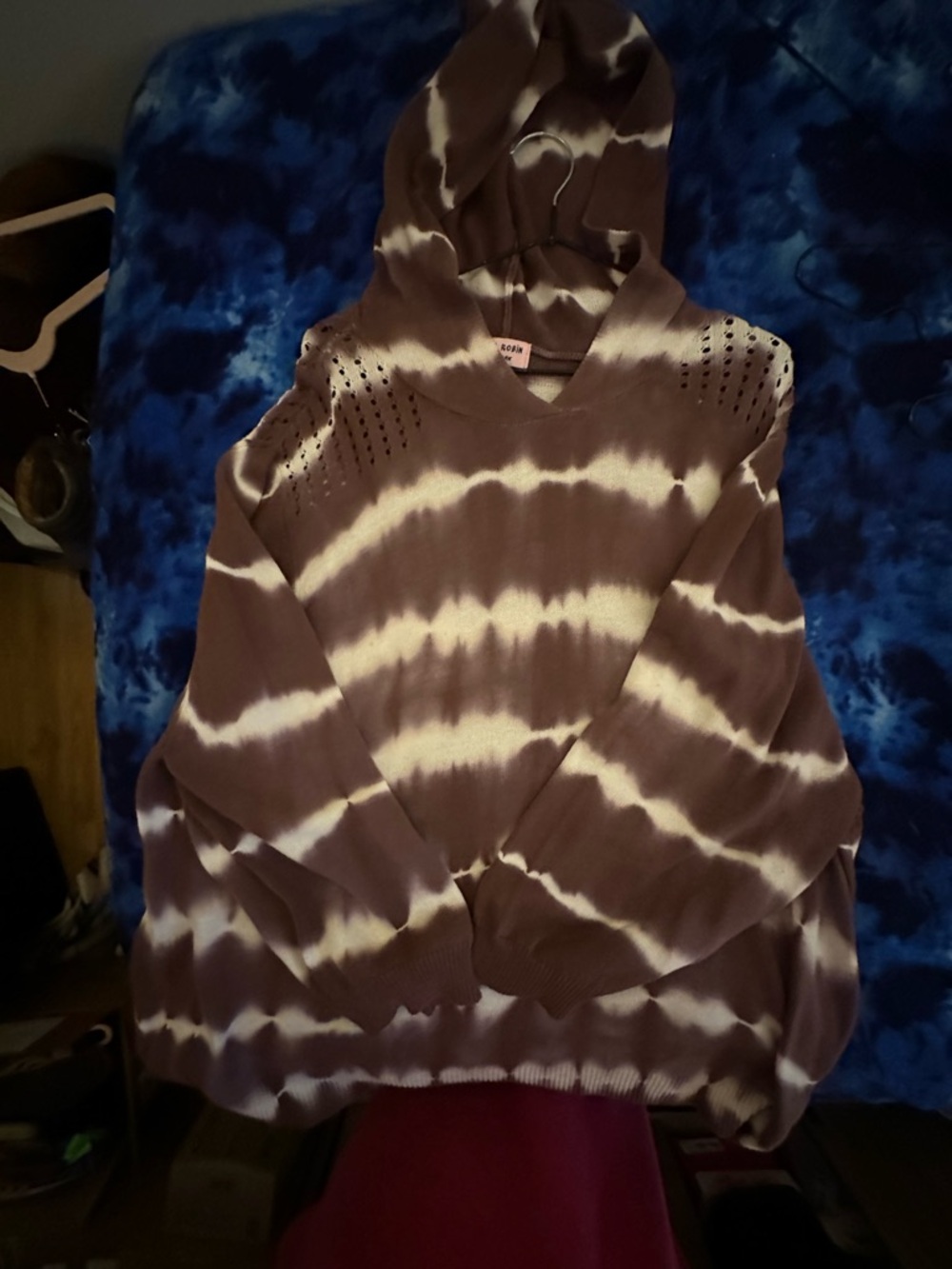 Tie-Dye Hooded Pullover Sweater - Brown & Cream